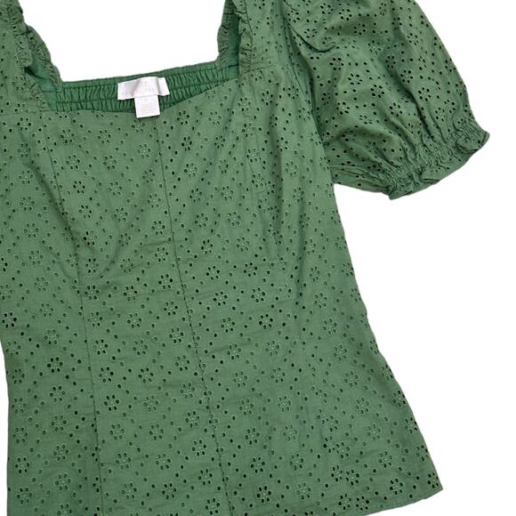 Rachel Parcell Puff Sleeve Green Eyelet Top - Picture 4 of 7